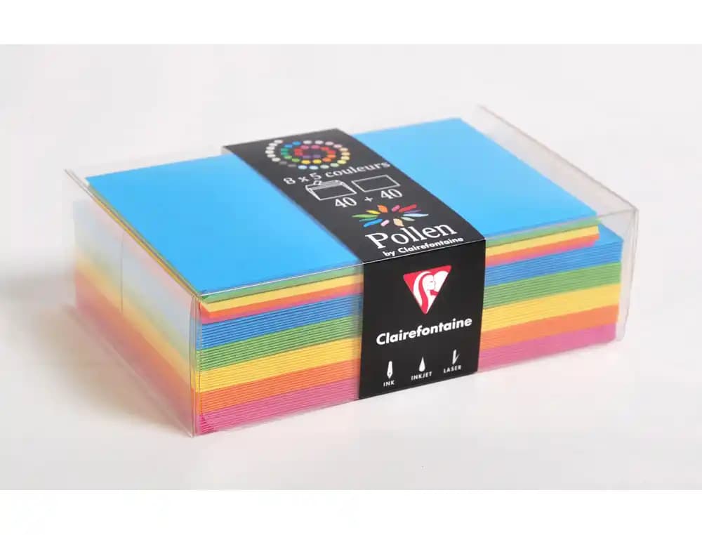 Clairefontaine Sobre clairefontaine pollen 90x140 mm + tarjeta visita 82x128 mm pack de 40 unidades 5 colores surtidos