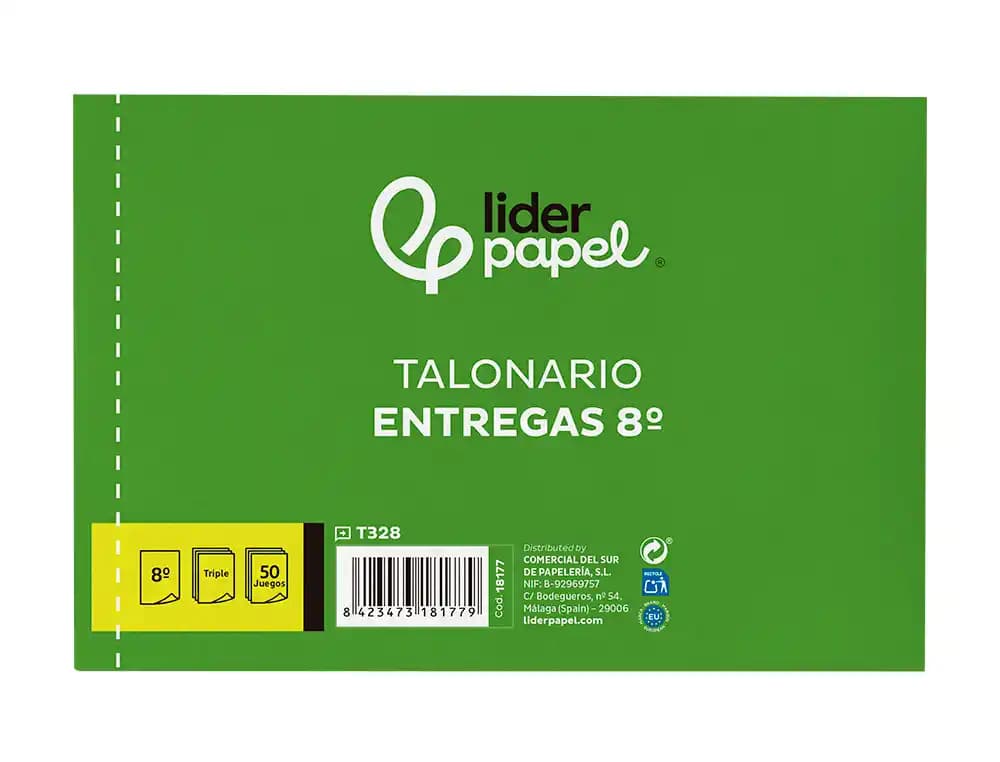 Talonario liderpapel entregas 8º original y 2 copias t328 apaisado