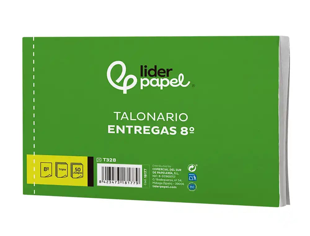 Talonario liderpapel entregas 8º original y 2 copias t328 apaisado