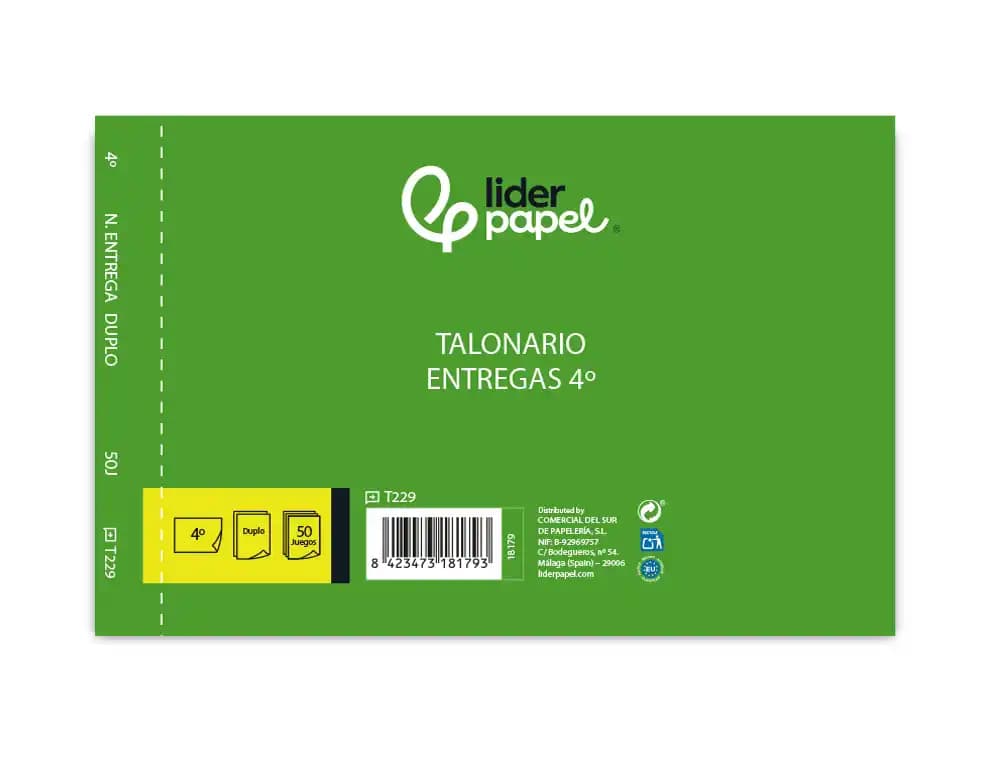 Talonario liderpapel entregas cuarto original y copia t229 apaisado