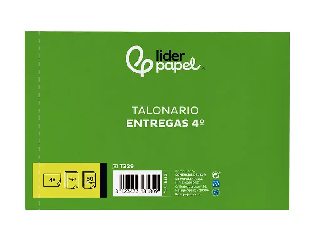 Talonario liderpapel entregas cuarto original y 2 copias t329 apaisado