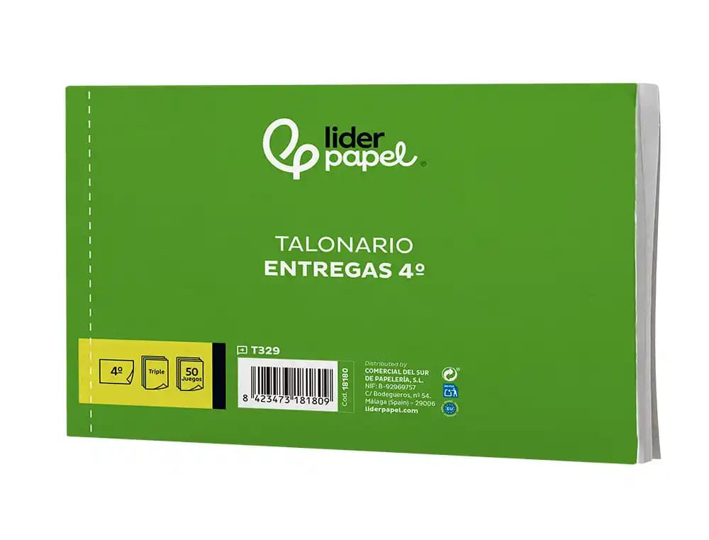 Talonario liderpapel entregas cuarto original y 2 copias t329 apaisado