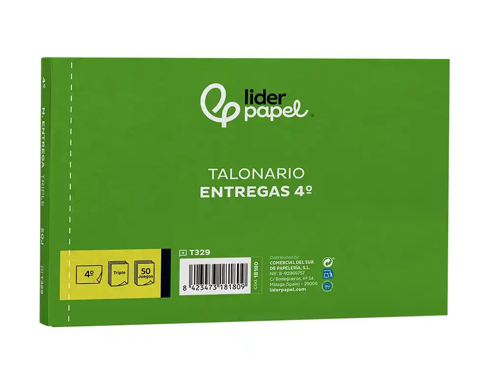 Talonario liderpapel entregas cuarto original y 2 copias t329 apaisado