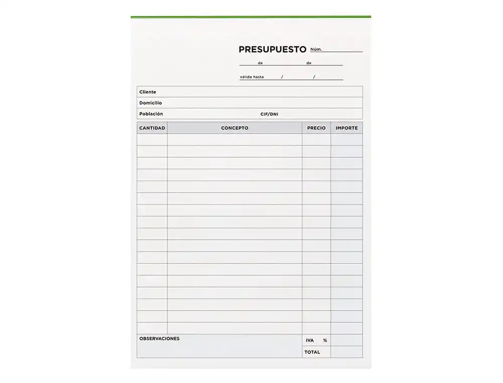 Talonario liderpapel presupuesto cuarto original y copia t230