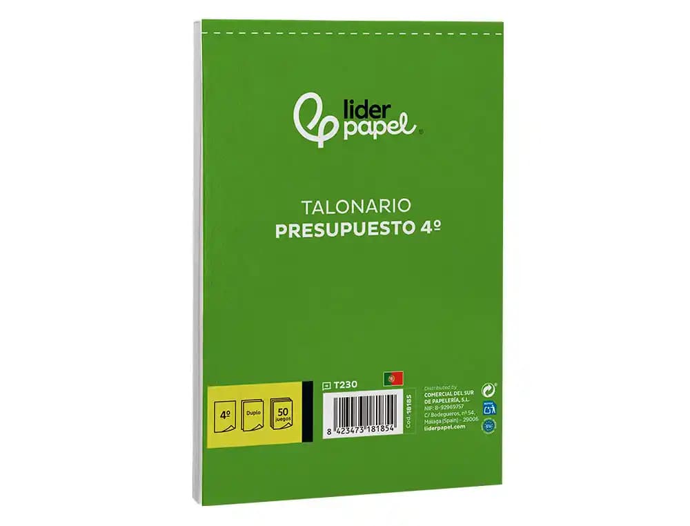 Talonario liderpapel presupuesto cuarto original y copia t230
