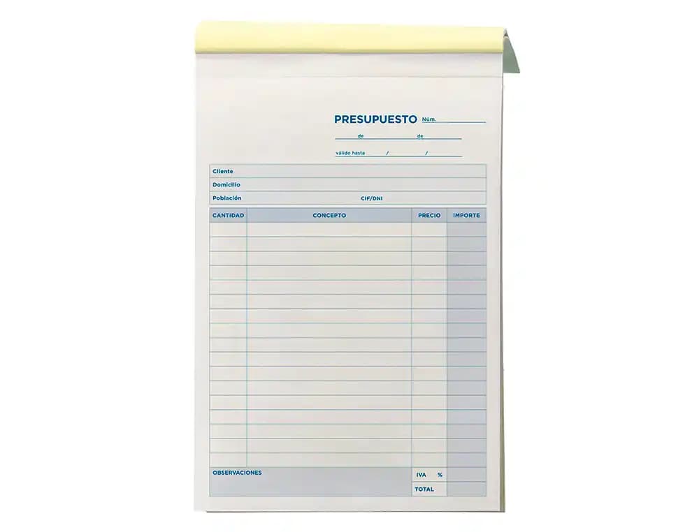 Talonario liderpapel presupuesto cuarto original y copia t230