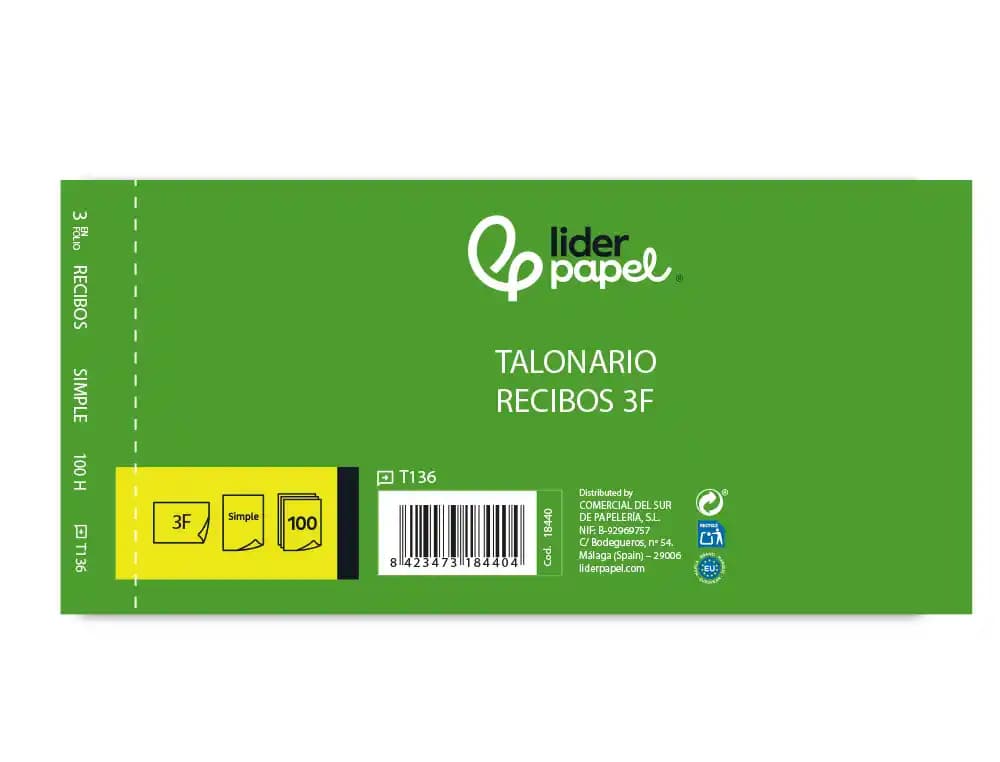 Talonario liderpapel recibos 3/fº original t136 sin matriz