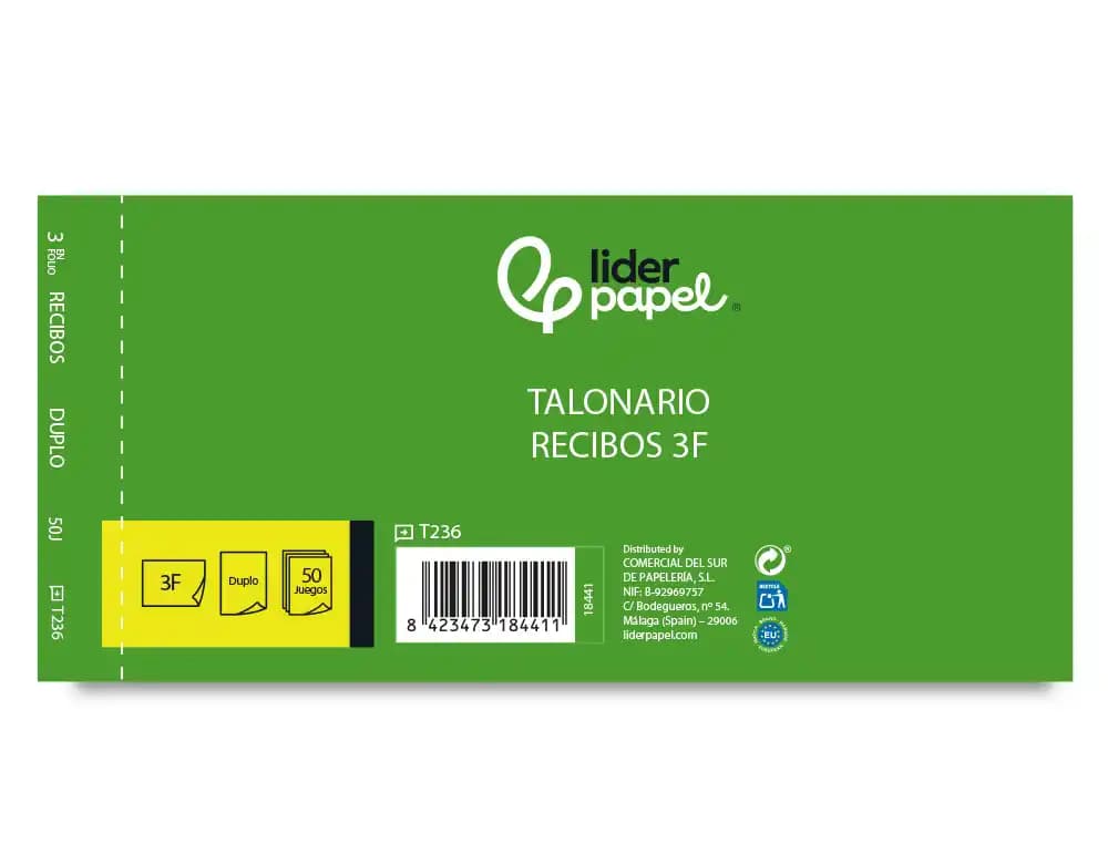 Talonario liderpapel recibos 3/fº original y copia t236 sin matriz