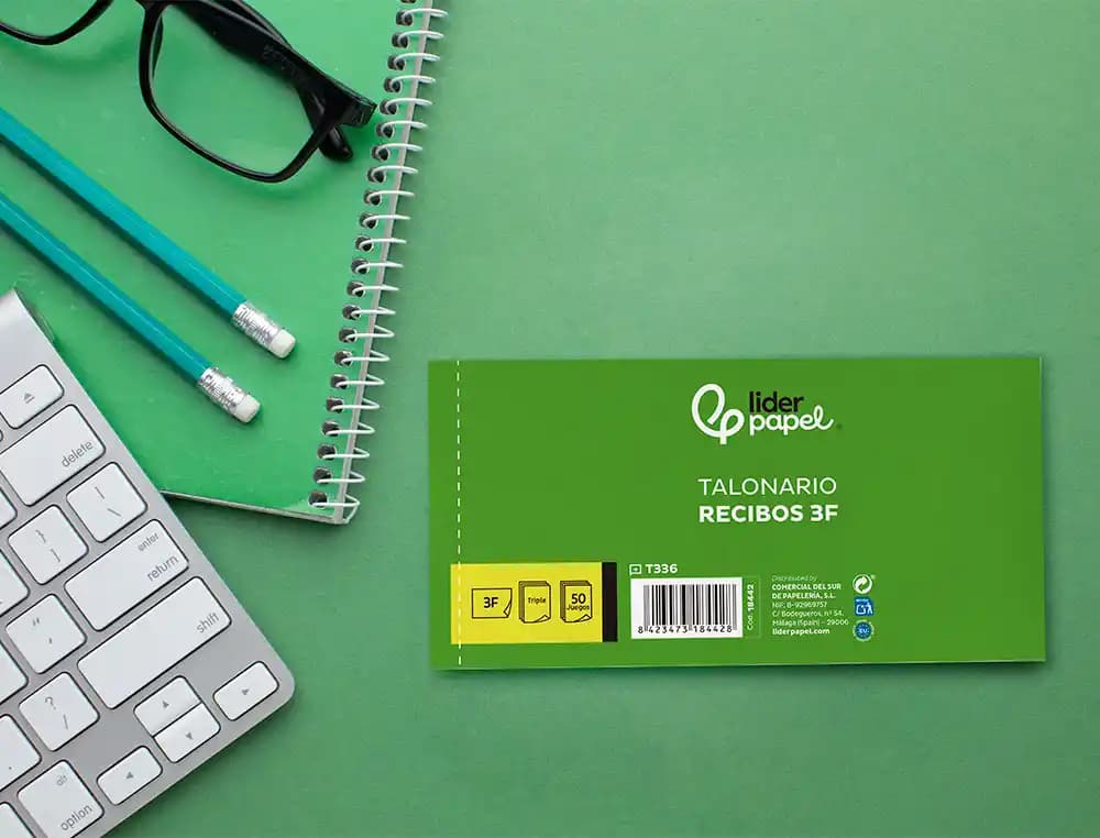 Talonario liderpapel recibos 3/fº apaisado original y 2 copias sin matriz
