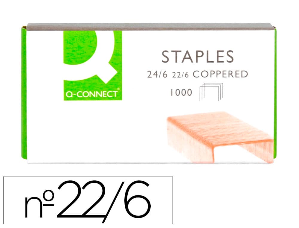 Q-connect Grapas q-connect nº 22/6 24/6 cobreadas caja de 1000 unidades