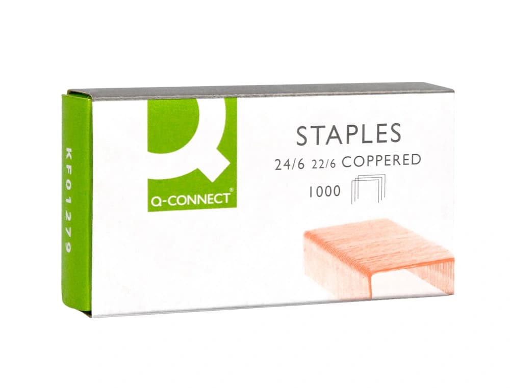 Grapas q-connect nº 22/6 24/6 cobreadas caja de 1000 unidades