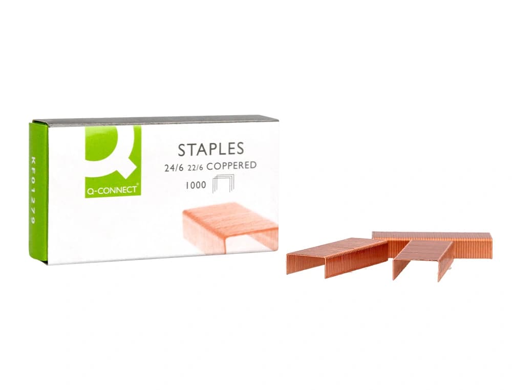 Grapas q-connect nº 22/6 24/6 cobreadas caja de 1000 unidades