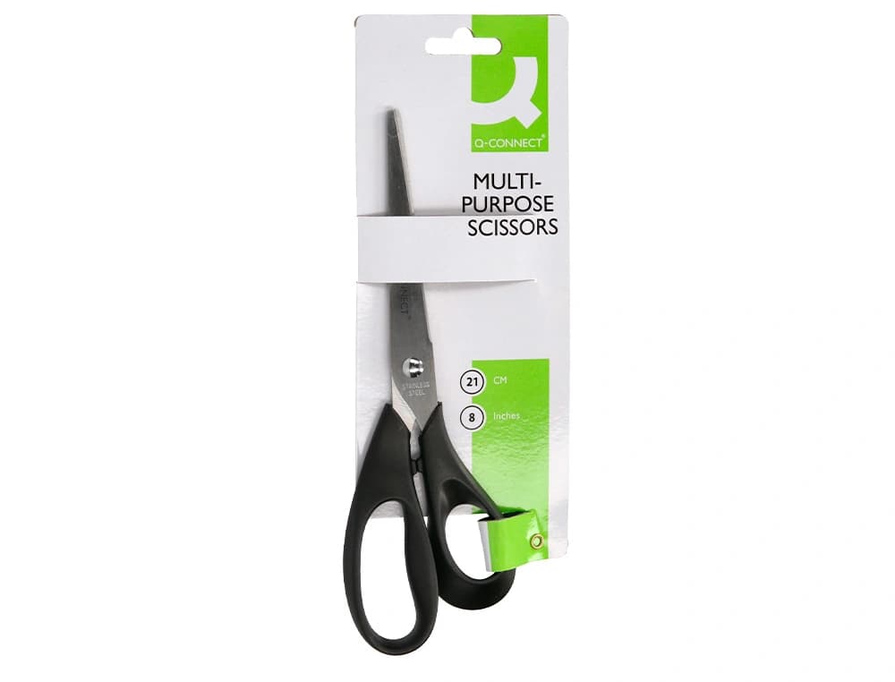Tijera oficina q-connect inoxidable 8\" 20 cm en blister