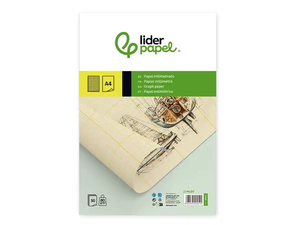 Bloc papel milimetrado liderpapel encolado 210x297 mm 50 hojas 80g/m2