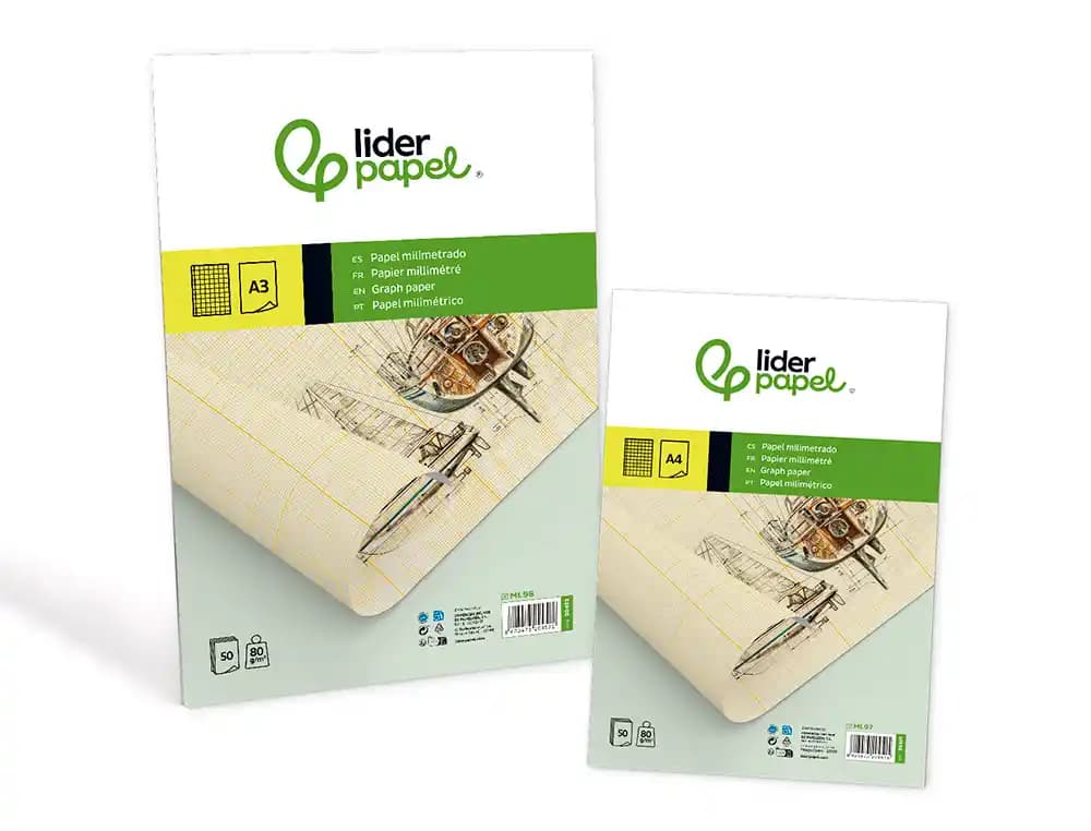 Bloc papel milimetrado liderpapel encolado 210x297 mm 50 hojas 80g/m2