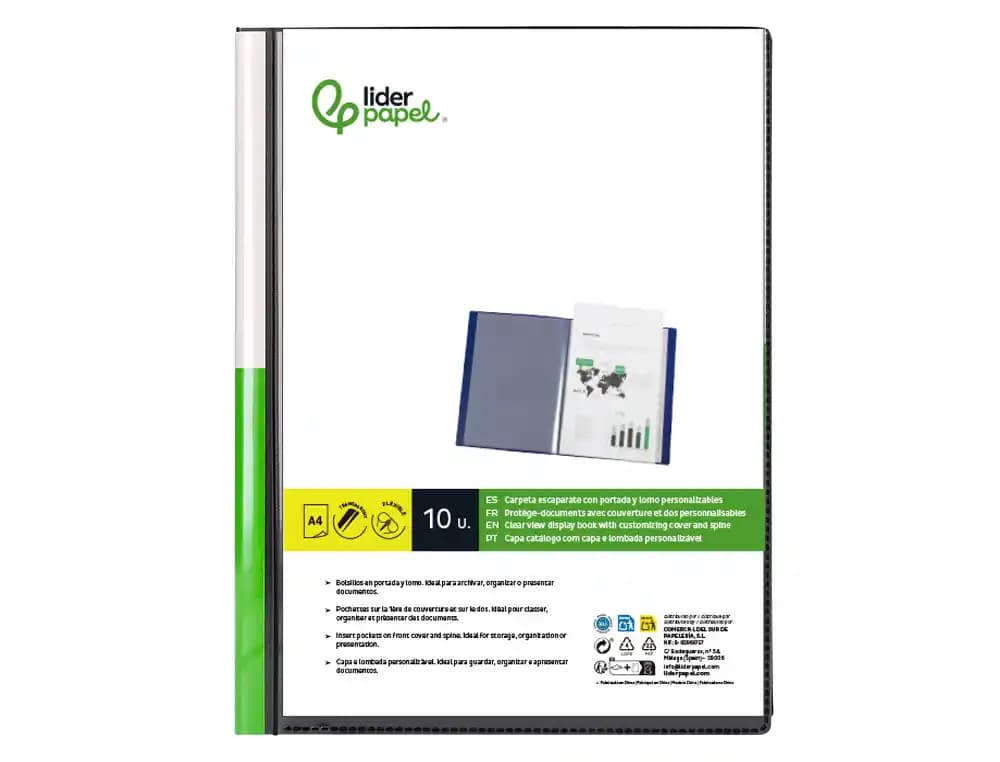 Carpeta liderpapel personaliza 100 fundas polipropileno din a4 con cajetin