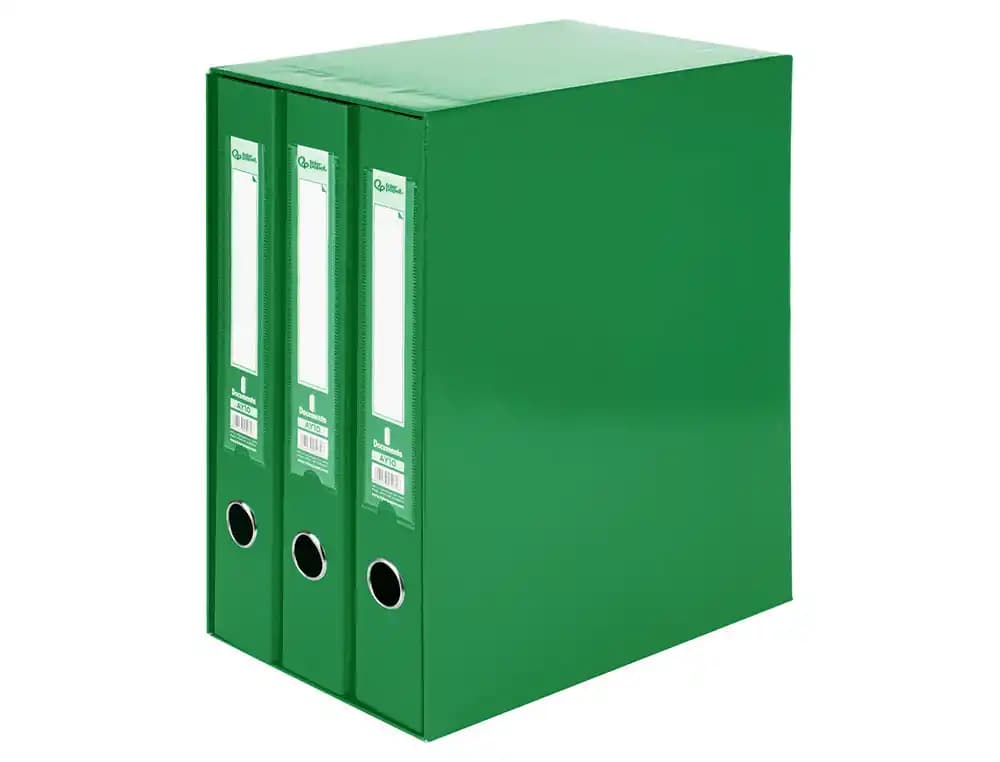 Módulo Liderpapel de 3 archivadores tamaño folio con 2 anillas mixtas de 40 mm – Verde