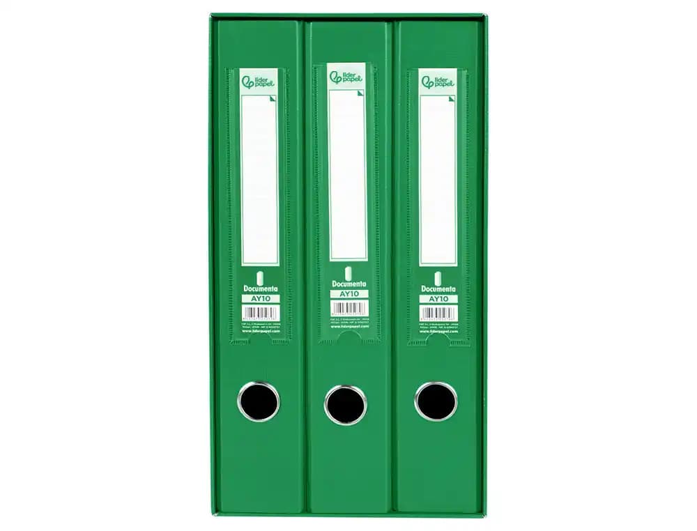 Módulo Liderpapel de 3 archivadores tamaño folio con 2 anillas mixtas de 40 mm – Verde