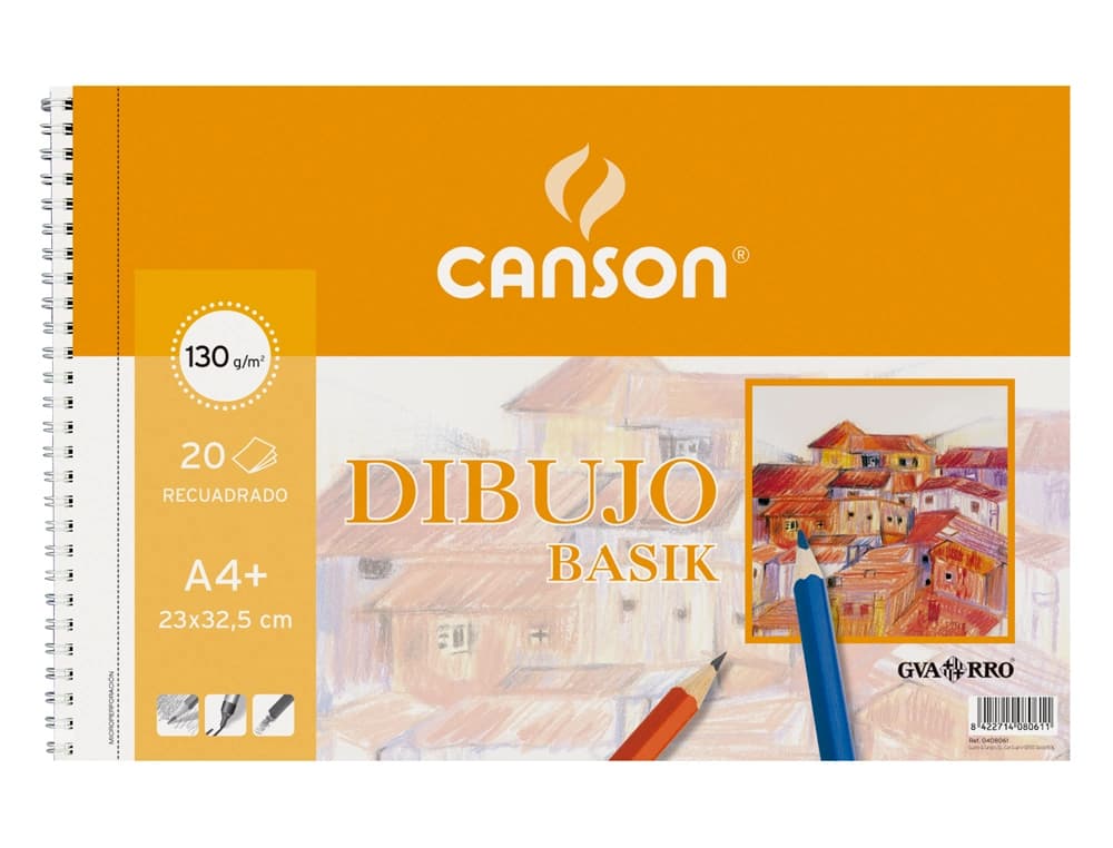 Bloc dibujo basik din a4+ espiral 23 x 32.5 cm 20 hojas microperforado 2 taladros -con recuadro