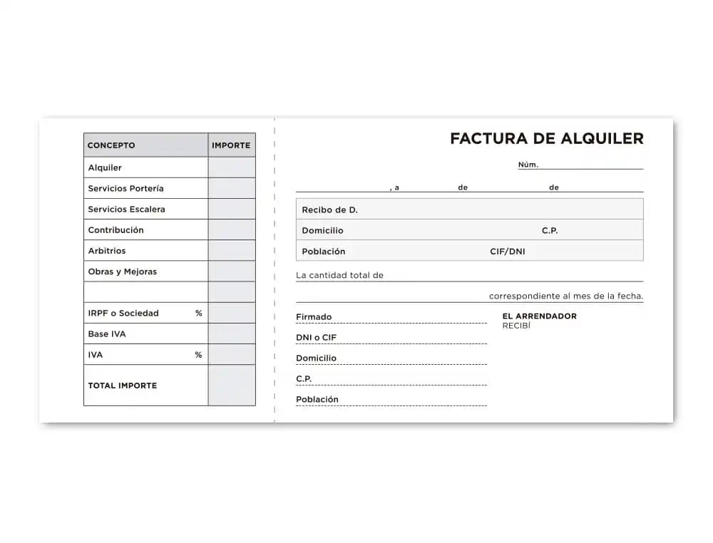 Talonario liderpapel inquilinato 3/fº original y copia t207 con codiciones e i.v.a.