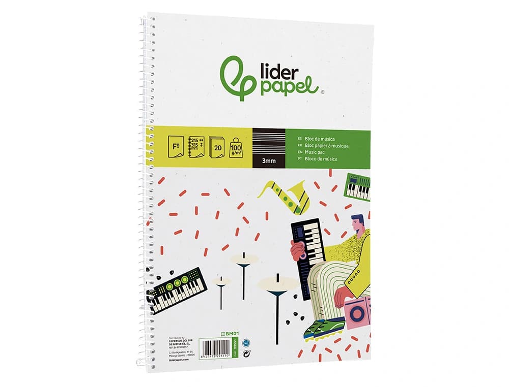 Bloc musica liderpapel pentagrama 3mm 20 hojas 100g/m2