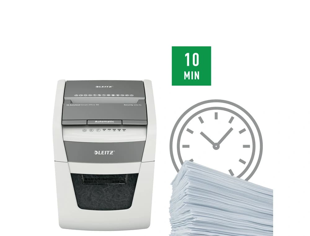 Destructora de documentos leitz iq auto+ office 50 capacidad de corte 50 hojas destruye grapas y clips