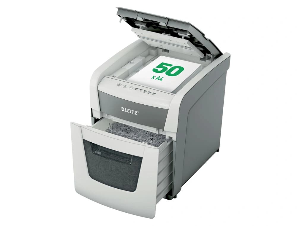 Destructora de documentos leitz iq auto+ office 50 capacidad de corte 50 hojas destruye grapas y clips
