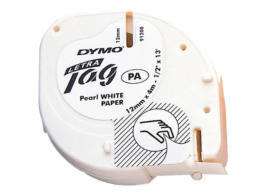Cinta dymo papel 12mmx4mt negro/blanco para letratag