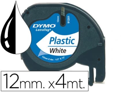Dymo Cinta dymo plastico 12mmx4mt negro/blanco perla para maquina letratag 91201