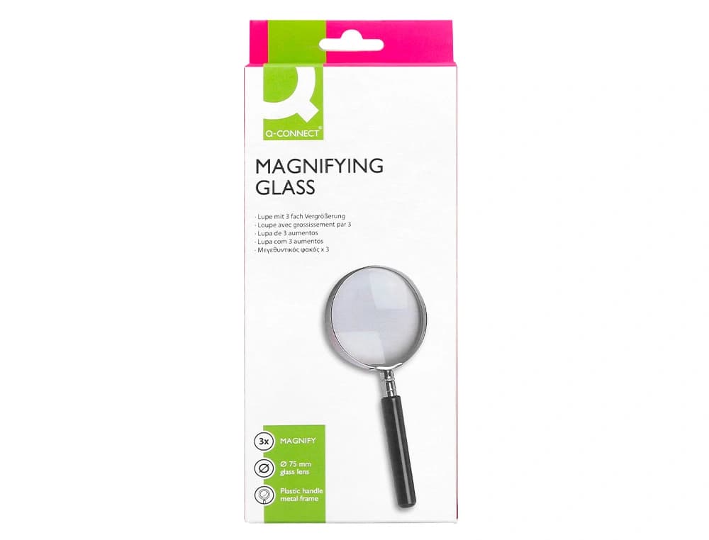 Lupa q-connect cristal aro metalico mango plastico negro 75 mm