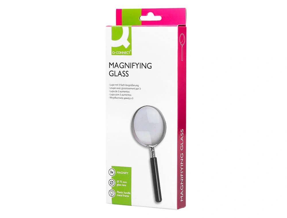 Lupa q-connect cristal aro metalico mango plastico negro 75 mm