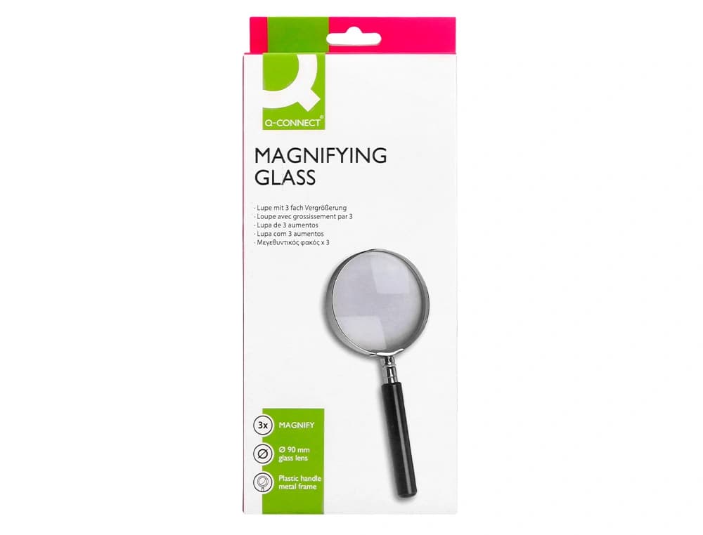 Lupa q-connect cristal aro metalico mango plastico negro 90 mm