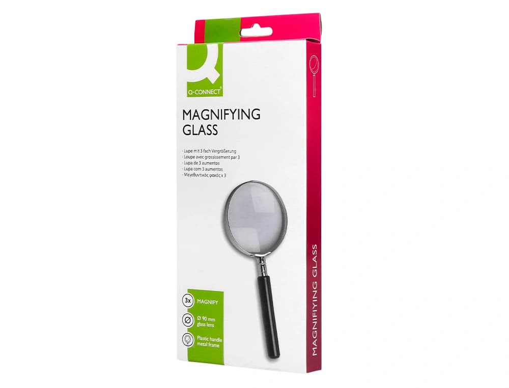 Lupa q-connect cristal aro metalico mango plastico negro 90 mm