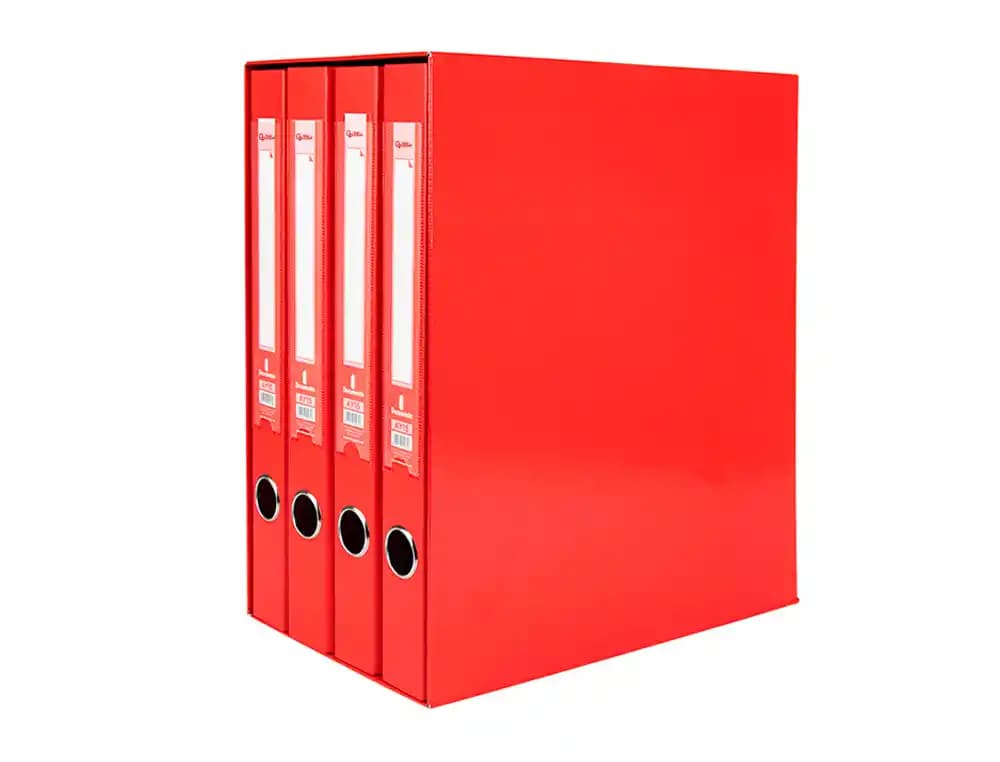 Módulo Liderpapel de 4 archivadores tamaño folio con 2 anillas mixtas de 25 mm – Rojo