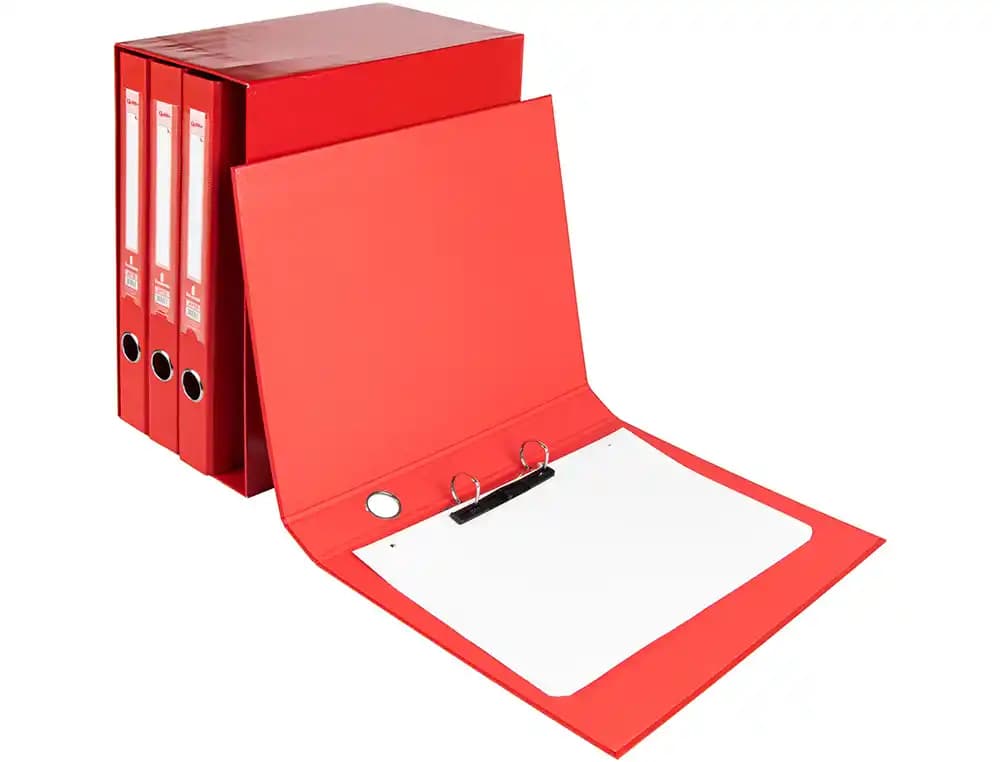 Módulo Liderpapel de 4 archivadores tamaño folio con 2 anillas mixtas de 25 mm – Rojo