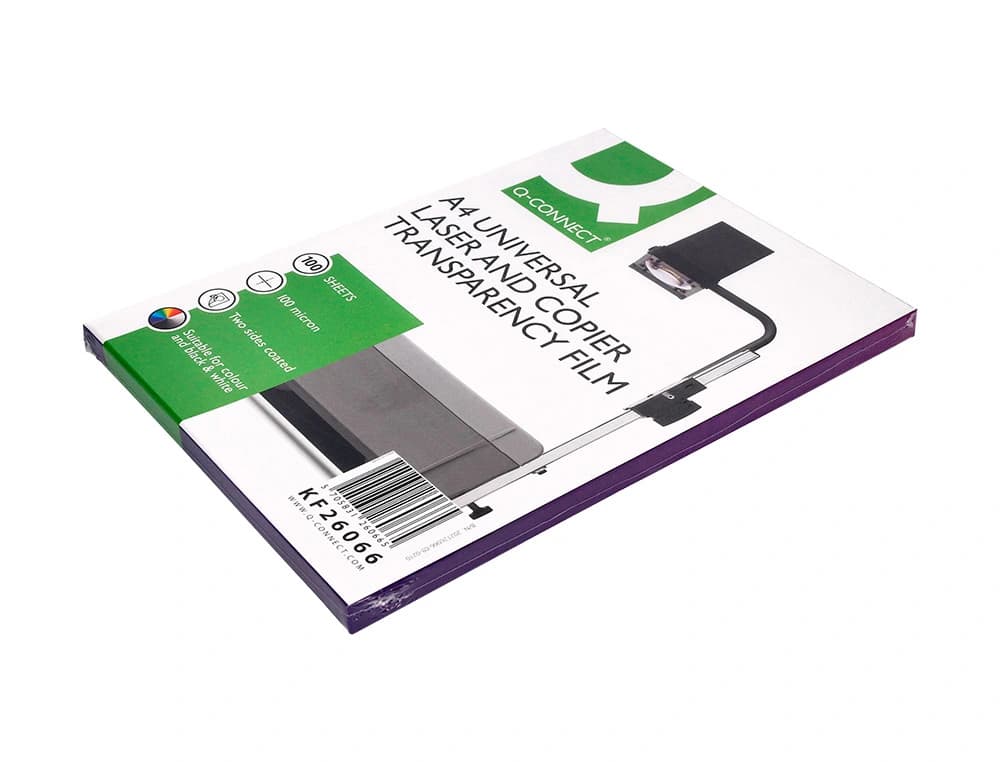Transparencia q-connect din a4 kf26066 para fotocopiadora tratada dos caras caja de 100 hojas