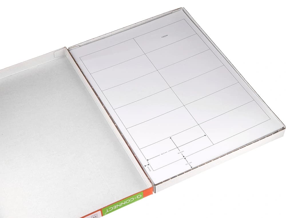 Etiqueta adhesiva q-connect kf10652 tamaño 96,5x42,3 mm fotocopiadora laser ink-jet caja con 100 hojas din a4