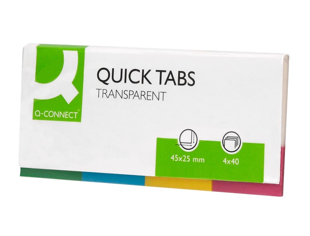 Banderitas separadoras q-connect 25x45 mm transparentes y color pack de 4 con 40 hojas