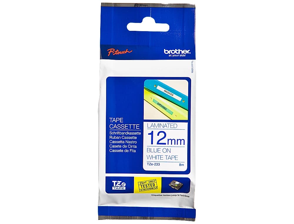 Cinta brother tze233 blanco-azul 12mm longitud 8 m