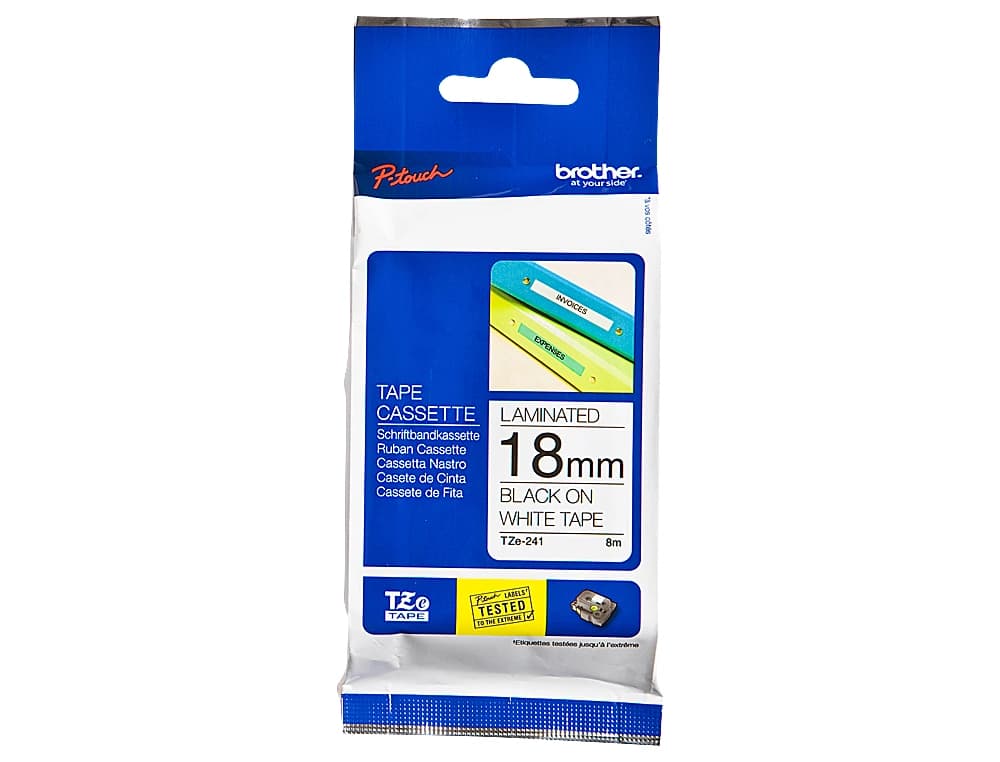 Cinta brother tze241 blanco-negro 18mm longitud 8 m