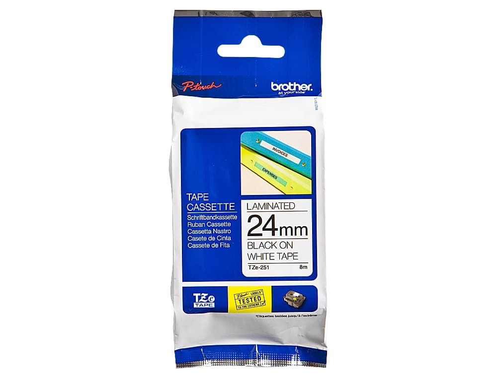 Cinta brother tze-251 blanco-negro 24mm longitud 8 m