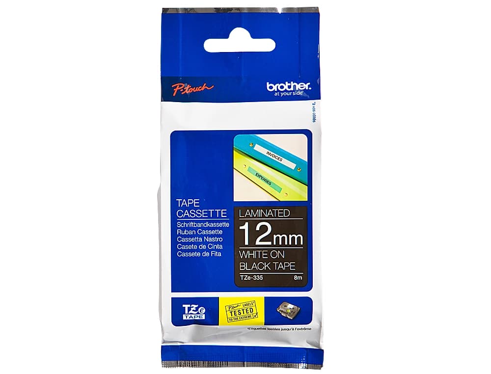 Cinta brother tze335 negro-blanco 12mm longitud 8 m