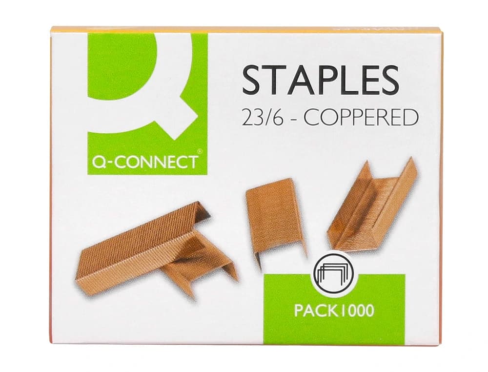 Grapas q-connect nº 23/6 cobreadas caja de 1000 unidades