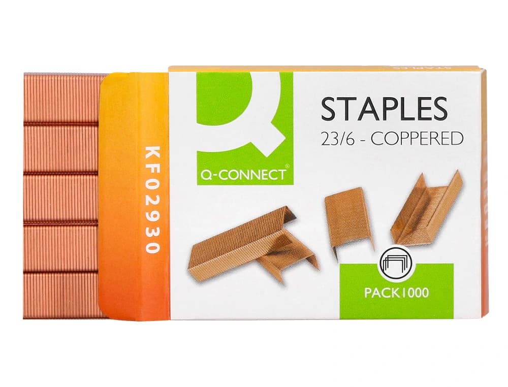 Grapas q-connect nº 23/6 cobreadas caja de 1000 unidades