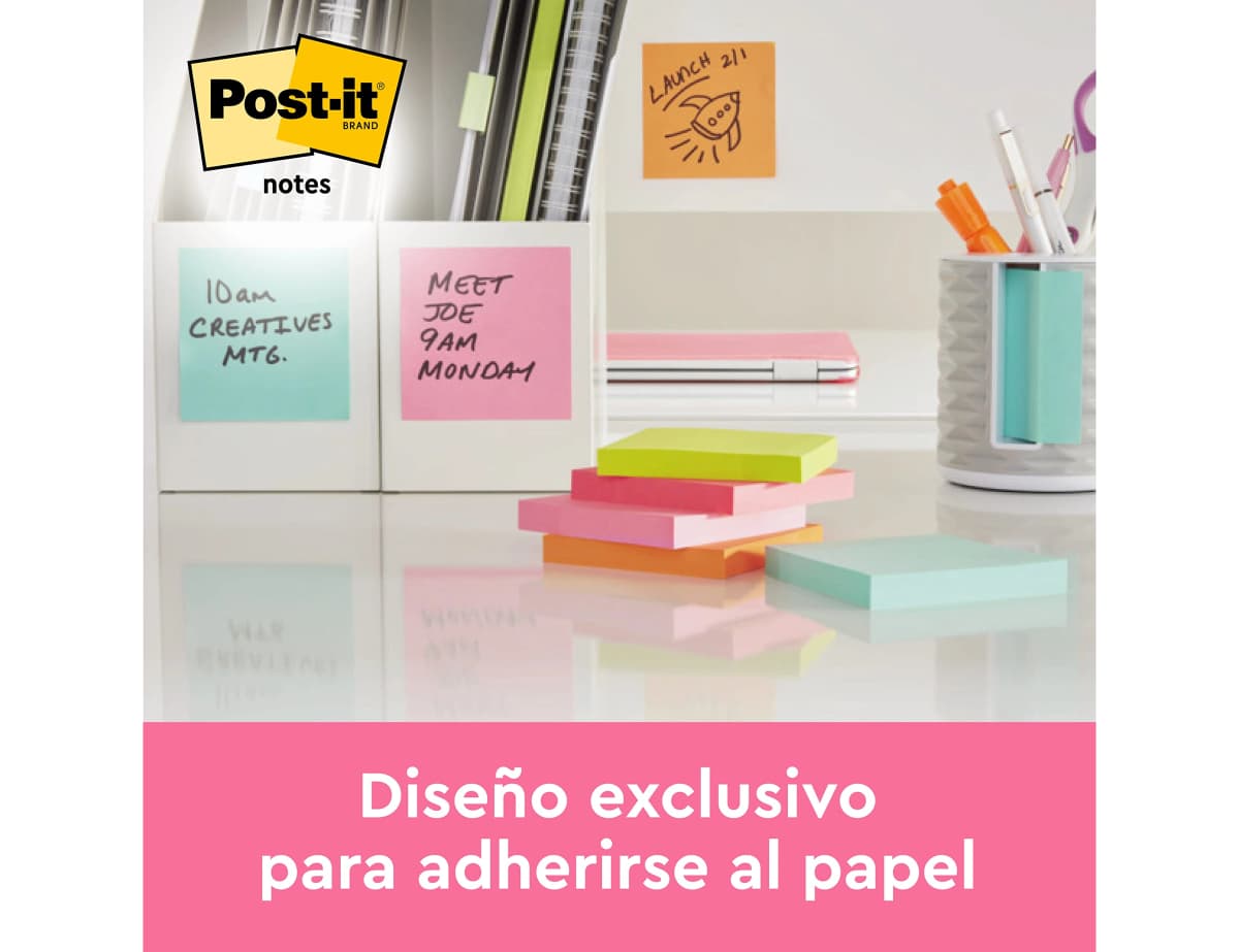 Bloc de notas adhesivas quita y pon post-it 76x76 mm neon con 100 hojas