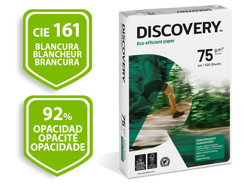 Papel fotocopiadora discovery papel multiuso ink-jet y laser paquete de 500 hojas