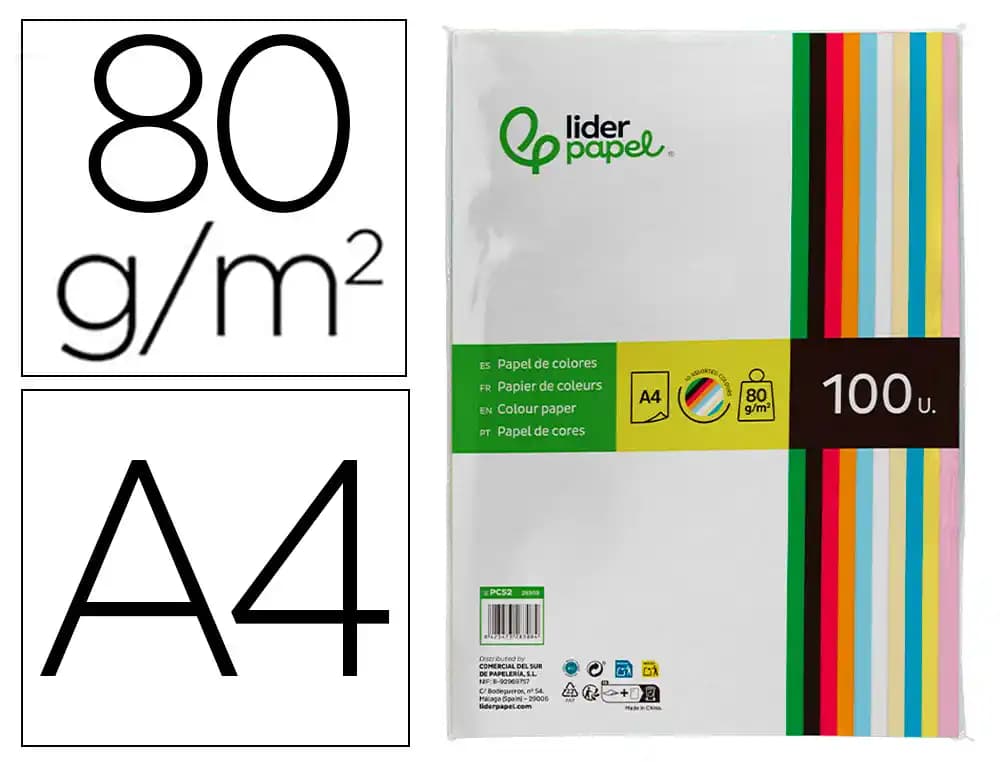 Liderpapel Papel color liderpapel a4 80gr 10 colores surtidos paquete de 100 hojas