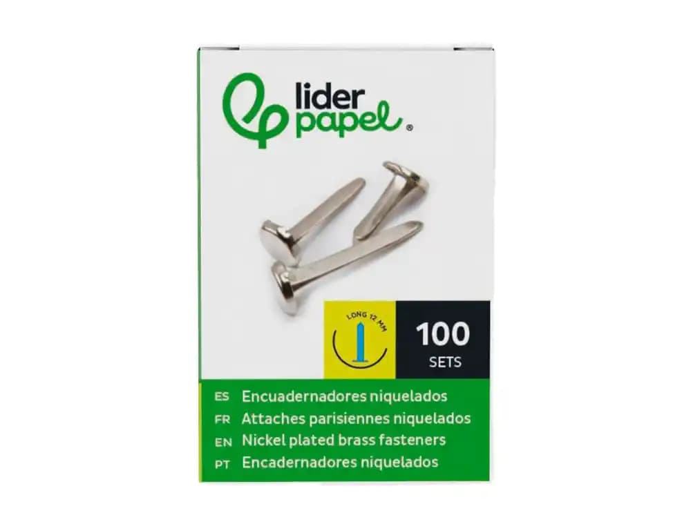 Encuadernadores liderpapel niquelados n.0 12 mm caja de 100 unidades