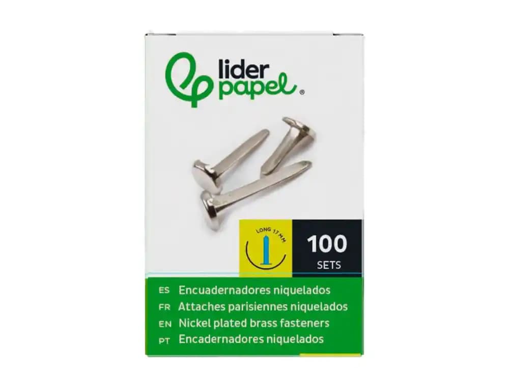 Encuadernadores liderpapel niquelados n.2 17 mm caja de 100 unidades