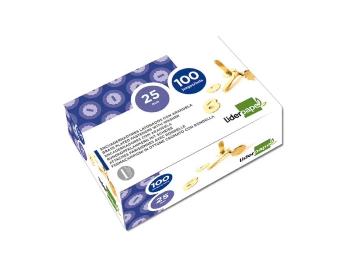 Encuadernadores liderpapel latonados con arandela 21 mm caja de 100 unidades